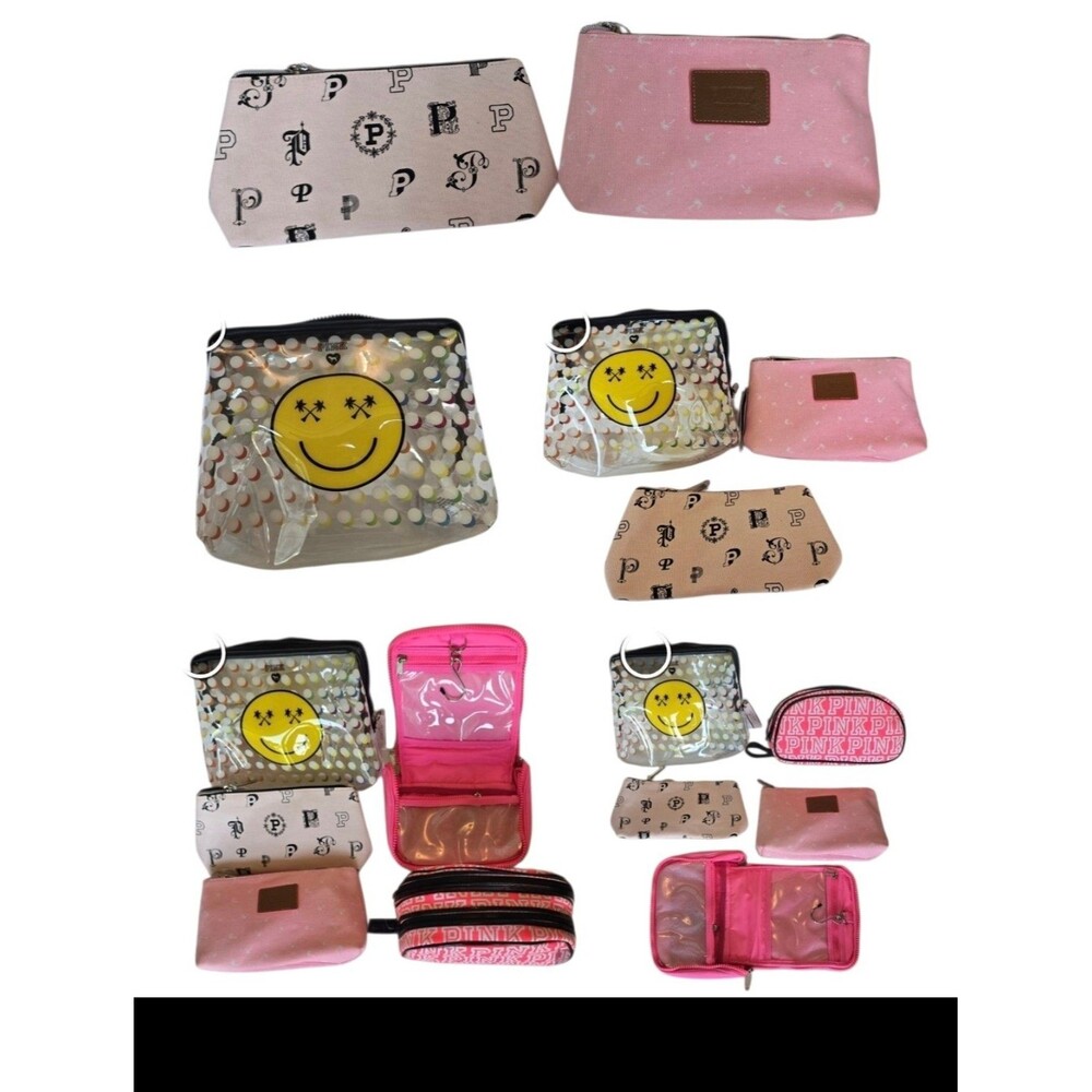 5pc VICTORIA'S SECRET PINK MAKEUP COSMETIC BAG HANGING TRAIN CASE Cosmetic NWT
